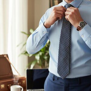 Men Designer Peterborough Row Bloomingdale's Blue /White Polka Dots Silk Tie